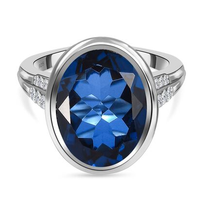 Ceylon Farbe Quarz, Wei&szlig;er Zirkon Ring 925 Silber platiniert (Gr&ouml;&szlig;e 20.00) ca. 9.29 ct