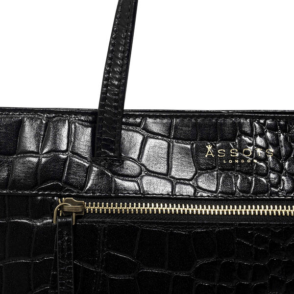 Assots London Julia, krokogepr&auml;gt echtes Leder Tote Tashe - Gr&ouml;&szlig;e: 35x24x6cm, schwarz image number 5