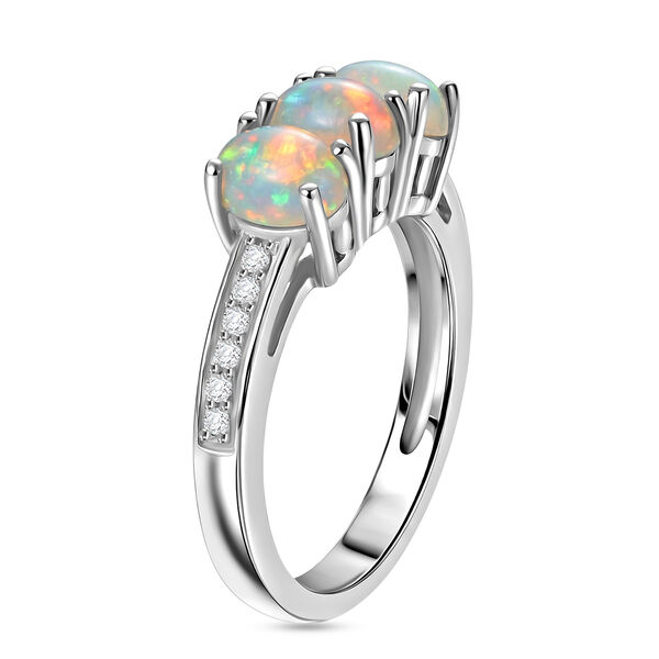 Nat&uuml;rlicher &Auml;thiopischer Opal und Zirkon 3 Stein Ring 925 Silber Platin-&Uuml;berzug image number 5