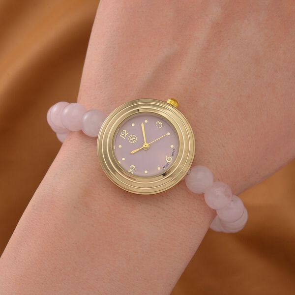 Rosenquarz Uhren Reiner Edelstahl Bicolor flexibel ca. 50,00 ct. image number 2