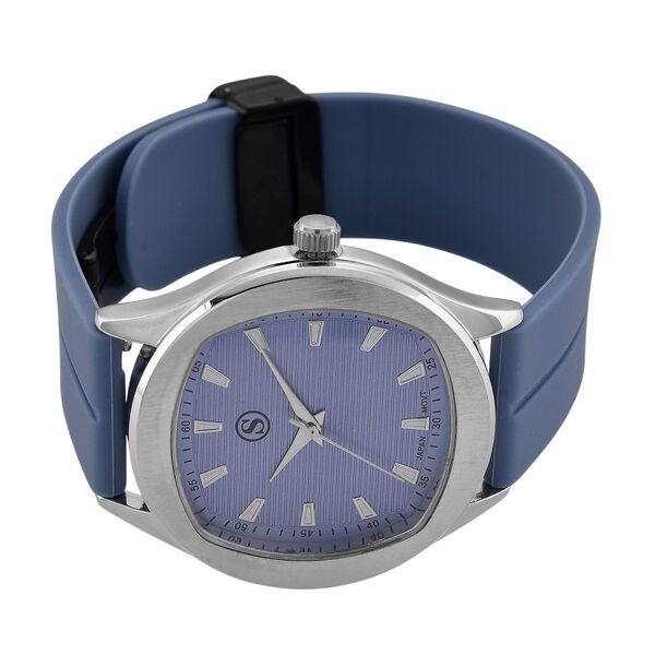 STRADA - Uhr mit japanischem Uhrwerk, silbernem Gehäuse und blauem Silikonarmband image number 4