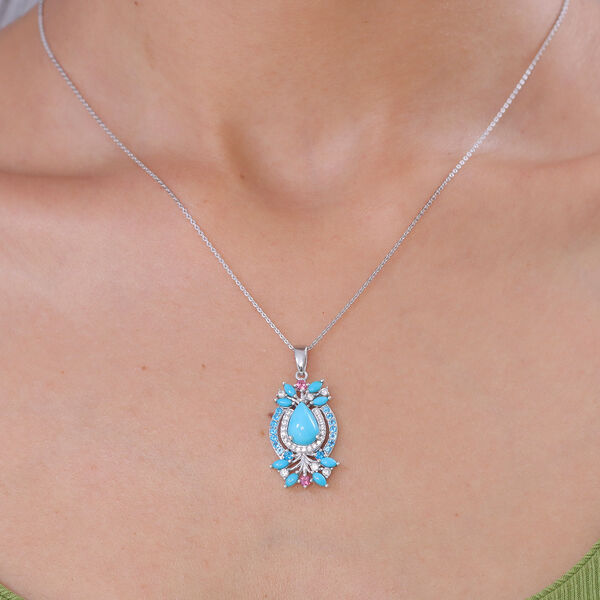 D'Joy Sleeping Beauty T&uuml;rkis, Rosa Turmalin, Neon Apatit und Wei&szlig;er Zirkon ca. 50 cm 925 Silber Rhodiniert ca. 3.12 ct image number 2