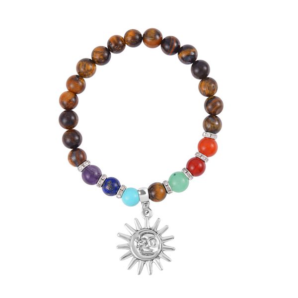 2er Set - Sonnensymbol Anh&auml;nger Set mit Mehrfarbigen und Tigerauge Edelsteinperlen Chakra Halskette und Armband image number 6