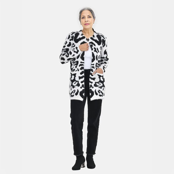 Winter-Kapuzenpullover mit 2 Taschen, Leopardenmuster, Schwarz und wei&szlig;