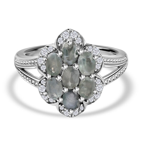 Alexandrit und Zirkon Ring 925 Silber platiniert  ca. 1,42 ct