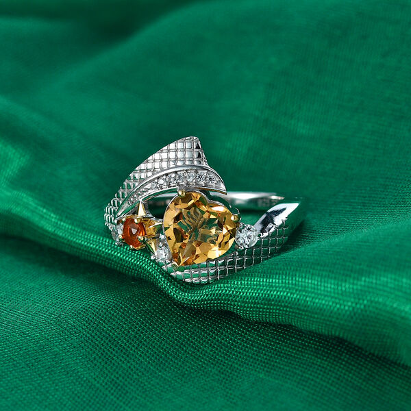 GP - AA Citrin, Feueropal Ring 925 Silber Rhodiniert und 750 Gelbgold Vermeil (Gr&ouml;&szlig;e 17.00) ca. 2,00 ct image number 2