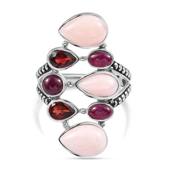 Sajen Silber - Rosa Opal, Roter Granat, Rubin Ring 925 Silber rhodiniert (Größe 17.00) ca. 4.92 ct image number 7
