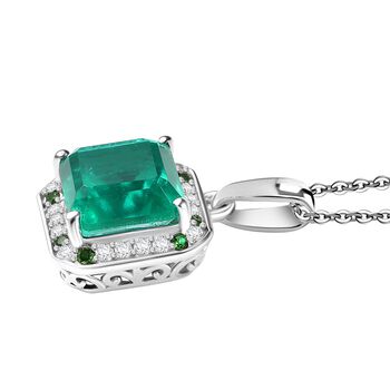 D'Joy AAA Smaragd-Quarz Triplette, Wei&szlig;er Zirkon Schmuckset ca. 45 cm 925 Silber rhodiniert ca. 5.64 ct