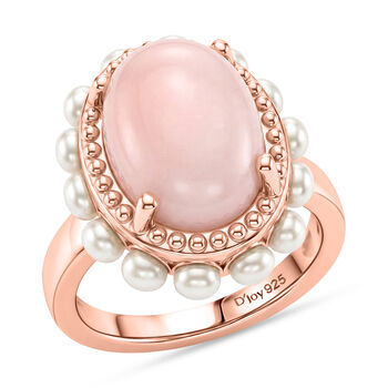 D'Joy Rosa Opal, S&uuml;&szlig;wasser Perle (3mm) Ring 925 Silber 750 Ros&eacute;gold Vermeil (Gr&ouml;&szlig;e 19.00)