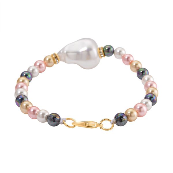 3er Set Mehrfarbige-Muschelkernperlen-Schmuckst&uuml;cke, bestehend aus Armband (ca. 19 cm) und zwei Halsketten (ca. 40 cm und 50 cm), gelb vergoldet image number 8