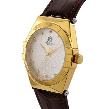 WILLIAM HUNT - Lab Grown Diamant Schweizer Uhrwerk, Uhren 21.5 cm 316L Edelstahl IP-Gelbbeschichtung