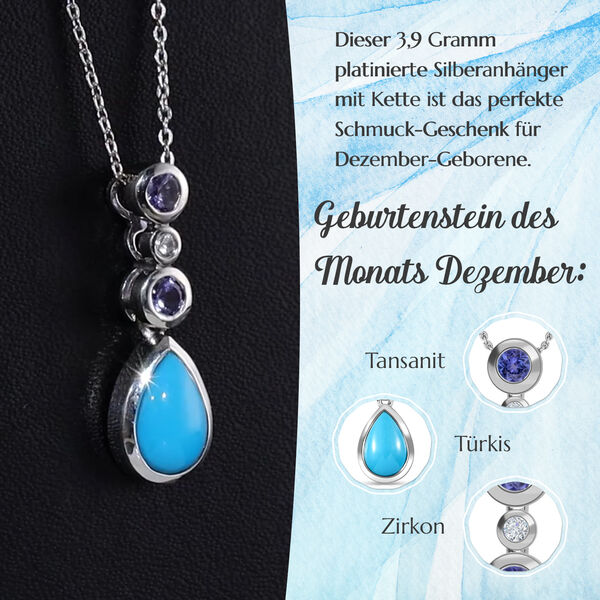 Drop AA T&uuml;rkis, Tansanit und Zirkon-Anh&auml;nger mit Kette image number 4