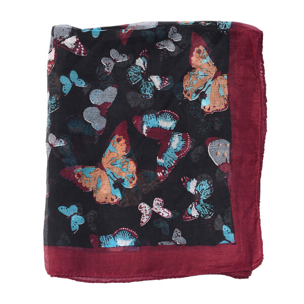 100% Satin-Seidenschal, bedruckt, 48x160cm, Schmetterling image number 5