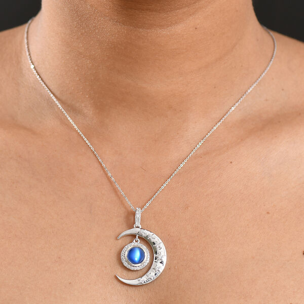 D'Joy Aurora Mondstein, Weißer Zirkon Anhänger 925 Silber rhodiniert ca. 2,86 ct. image number 2