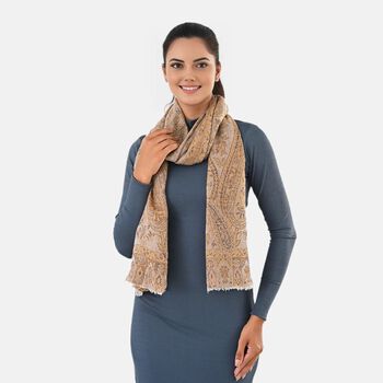 Luxuri&ouml;ser Merino-Seide Jacquard-Schal, 70x200cm, Aprikose