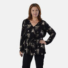 TAMSY Bluse in Wickeloptik mit V-Ausschnitt und Blumenmuster, Größe XXL, 132x72x63 cm, Schwarz