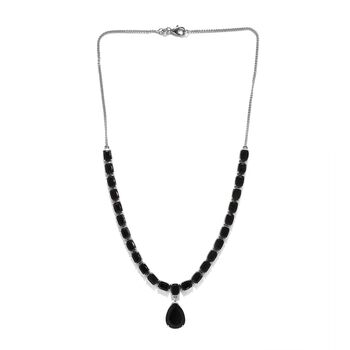 Schwarze Turmalin Halskette, ca. 45 cm, 925 Silber platiniert ca. 33.82 ct