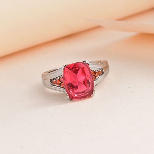 Padparadscha Quarz Triplette, Orange Zirkonia Ring Edelstahl (Gr&ouml;&szlig;e 17.00) ca. 4,80 ct image number 2