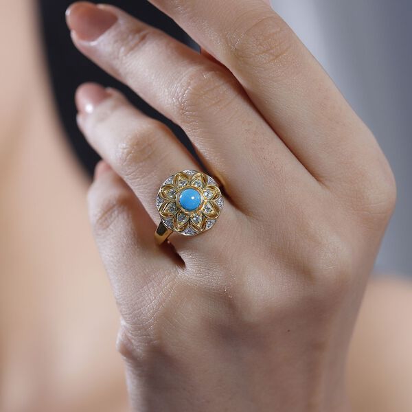 AA Amerikanischer nat&uuml;rlicher Sleeping Beauty T&uuml;rkis, Blauer Apatit Ring, 925 Silber 750 Gelbgold Vermeil (Gr&ouml;&szlig;e 19.00) ca. 0.63 ct image number 3