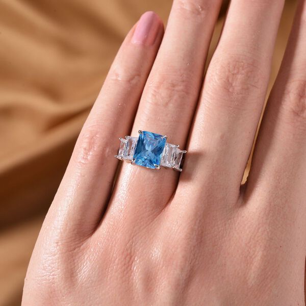 Blauer Zirkonia, Wei&szlig;er Zirkonia Ring 925 Silber rhodiniert (Gr&ouml;&szlig;e 16.00) image number 2