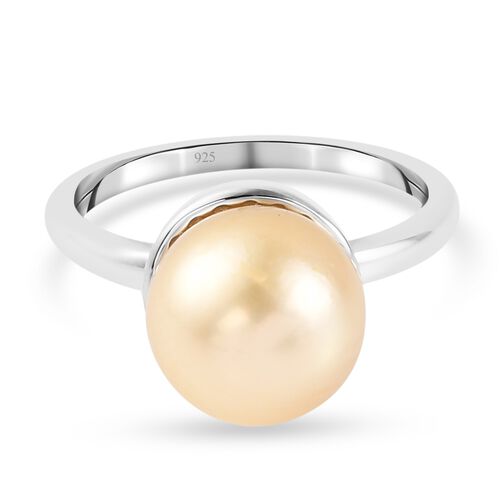 Goldene Südsee Perle Solitär Ring 925 Silber platiniert image number 0