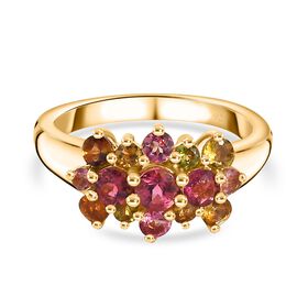 AA Mehrfarbiger-Turmalin Ring, 925 Silber, 750 Gelbgold Vermeil (Größe 20.00) ca. 1.10 ct