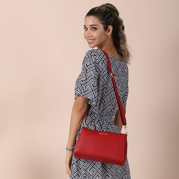 Sencillez Crossbody Tasche aus echtem Leder,  Gr&ouml;&szlig;e 28x9x17 cm, Weinrot image number 2