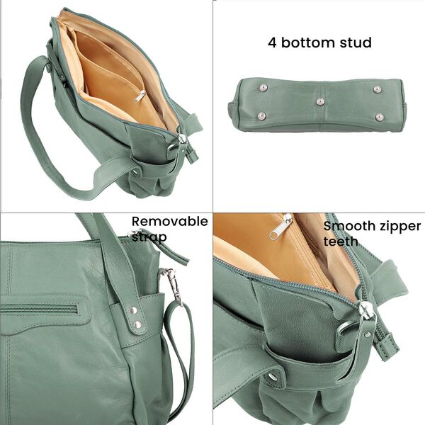 100% Echtleder Weekender Reisetasche mit RFID-Schutz, 43x28x33 cm, Hellgrün image number 7