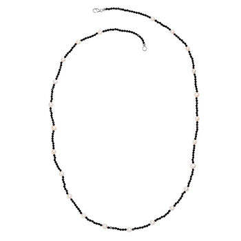 D'Joy Schwarzer Spinell, S&uuml;&szlig;wasser Perle Halskette ca. 60 cm 925 Silber Rhodiniert