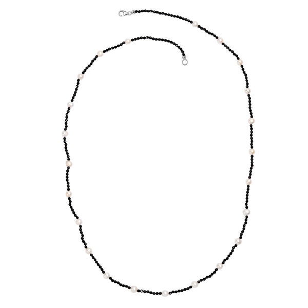 D'Joy Schwarzer Spinell, S&uuml;&szlig;wasser Perle Halskette ca. 60 cm 925 Silber Rhodiniert image number 3