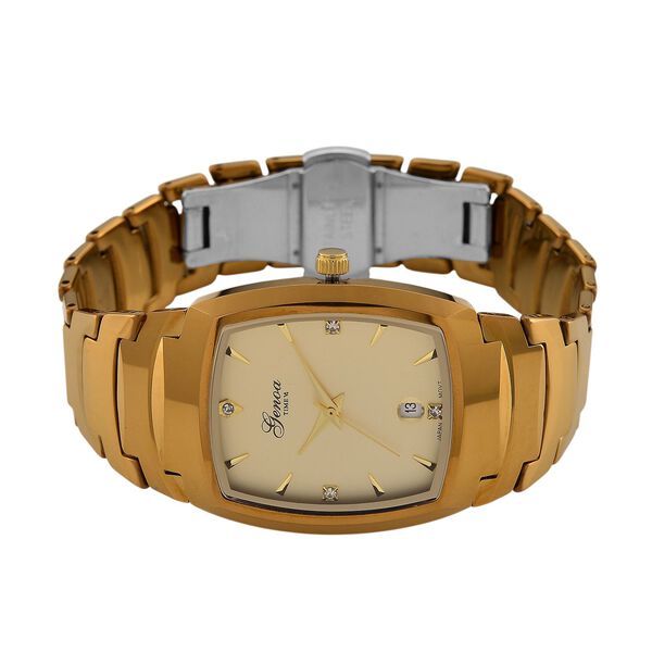 GENOA - Armbanduhr mit Datumsanzeige, Japanische-Uhrwerk mit Wei&szlig;er Kristall, Wolframstahlgeh&auml;use, Reiner Edeslstahl, Goldfarben image number 4