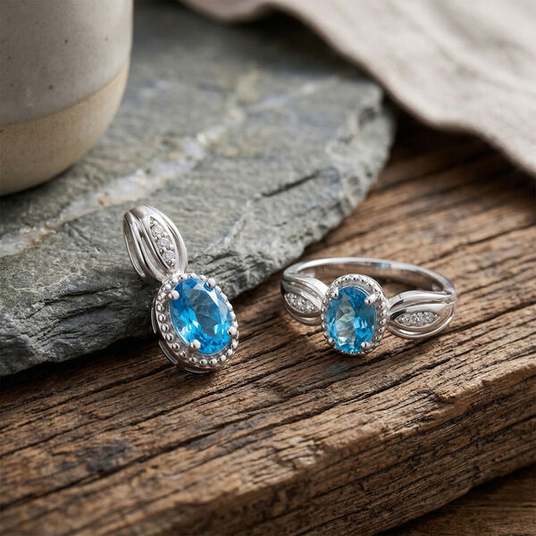 D&rsquo;Joy blauer und wei&szlig;er Zirkon Ring und Anh&auml;nger image number 1
