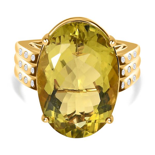 Ouro Verde-Quarz, weißer Zirkon Ring, 925 Silber vergoldet (Größe 18.00) ca. 16.64 ct image number 0