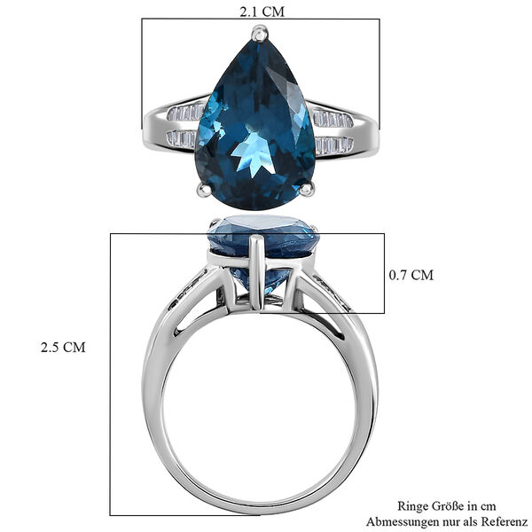 London Blau Topas und Diamant Ring 925 Silber platiniert  ca. 5,75 ct image number 6