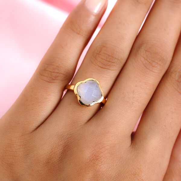 Premium Regenbogen Mondstein Ring 925 Silber vergoldet  ca. 4,58 ct image number 3