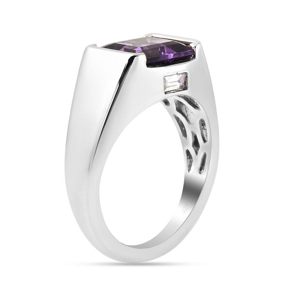 Uruguay Amethyst und Zirkon Solit&auml;r Ring 925 Silber Rhodium-&Uuml;berzug image number 6