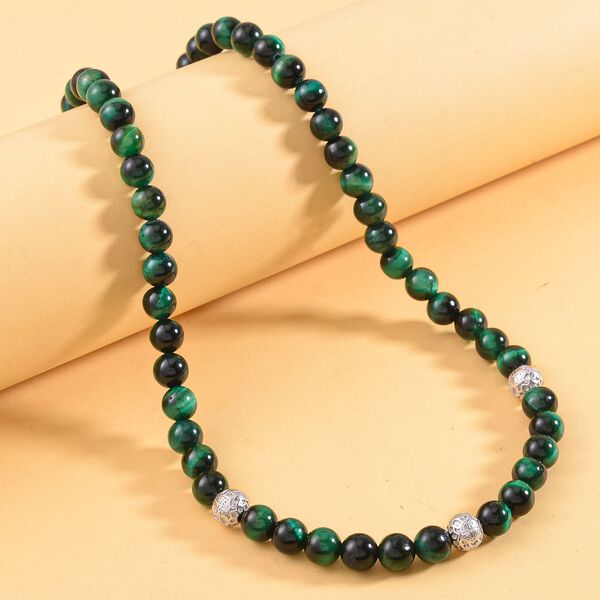 Grüne Tigerauge Halskette ca. 45 cm, 925 Silber rhodiniert, ca. 185.00 ct image number 2