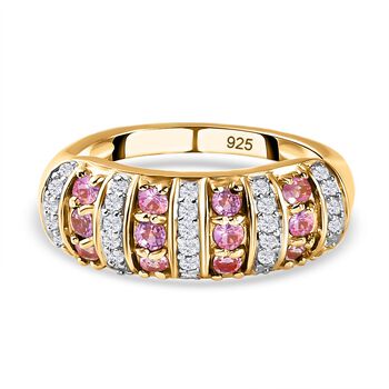 Rosa Saphir und wei&szlig;er Zirkon-Ring, 925 Silber vergoldet (Gr&ouml;&szlig;e 17.00) ca. 1,04 ct