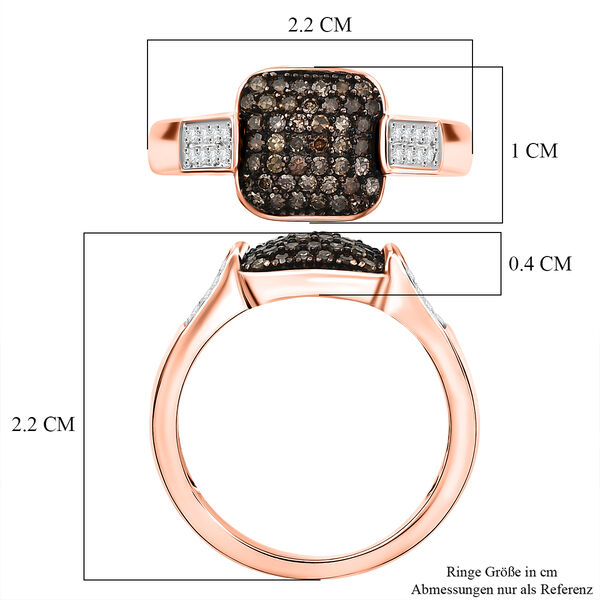 D'Joy Wei&szlig;er Diamant, Nat&uuml;rlicher Champagner Diamant Ring 925 Silber 750 Ros&eacute;gold vermeil (Gr&ouml;&szlig;e 17.00) ca. 0,48 ct image number 6