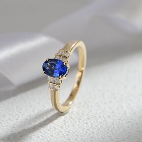 AAA ceylonfarbener Saphir und Diamant Ring in 585 Gold - 1 ct.