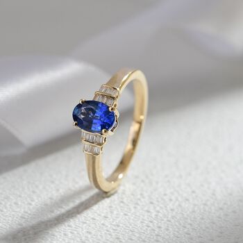 AAA ceylonfarbener Saphir und Diamant Ring in 585 Gold - 1 ct.