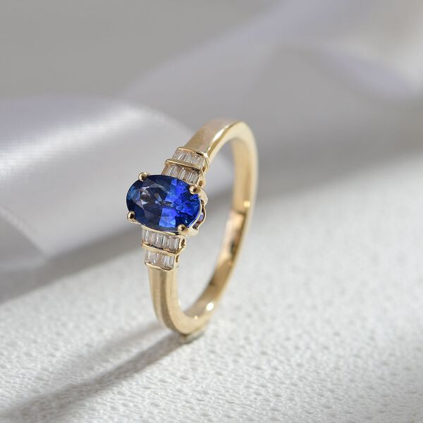 AAA ceylonfarbener Saphir und Diamant Ring in 585 Gold - 1 ct. image number 2