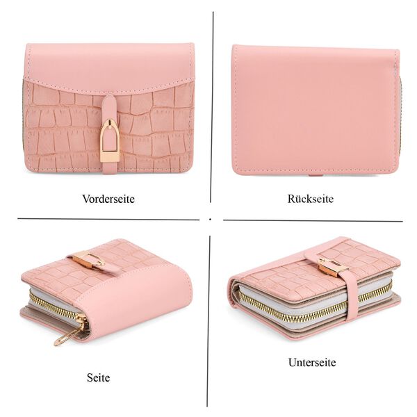 2-teiliges Geldb&ouml;rsen-Set im Krokopr&auml;gungs-Design, Lange Geldb&ouml;rse 20x10x3 cm und Bifold-Geldb&ouml;rse 12x9x3,5 cm, Pink image number 6