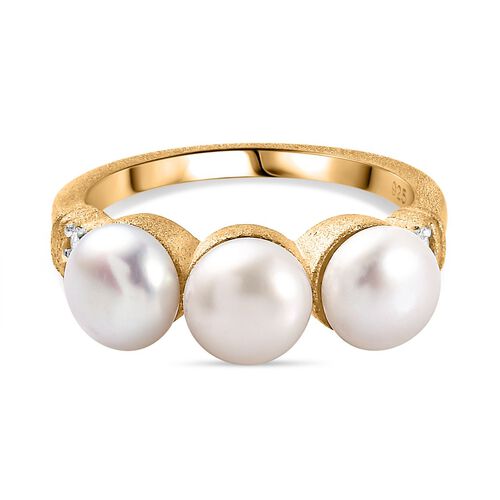 Süßwasser Perle, Weißer Zirkon Ring 925 Silber Gelbgold Vermeil (Größe 20.00) image number 0