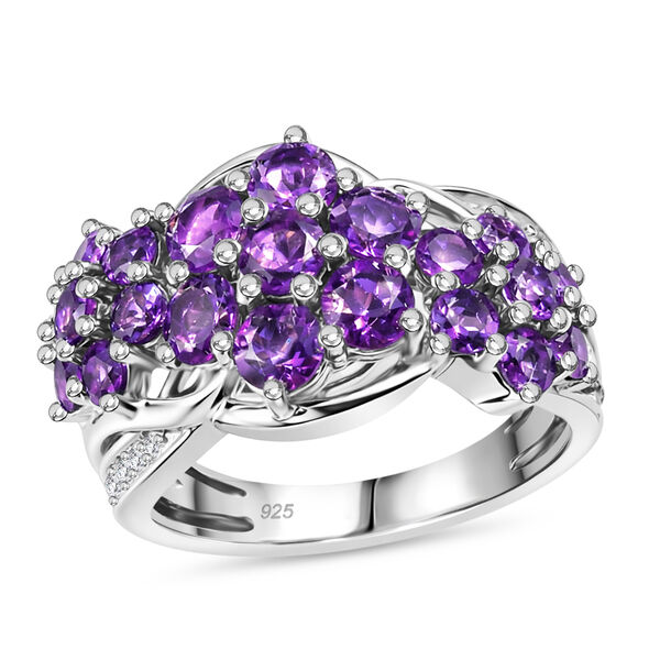 Lusaka Amethyst und Zirkon Ring 925 Silber Platin-&Uuml;berzug image number 4