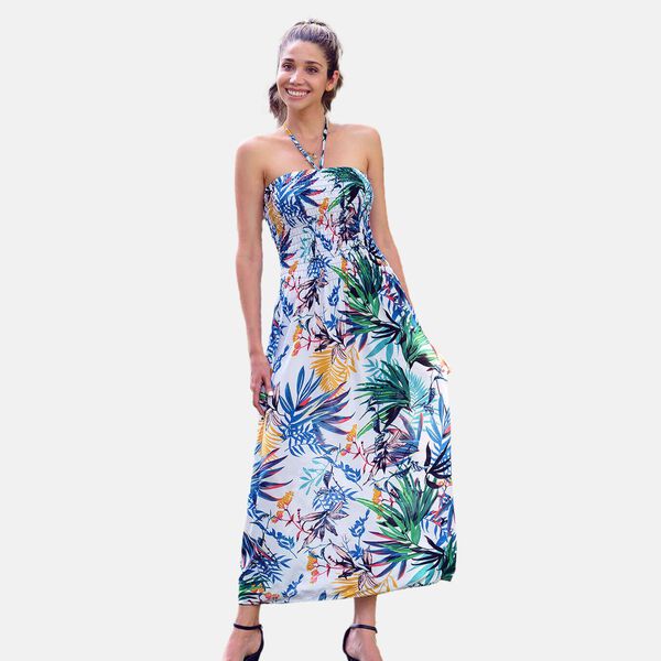 Gesmoktes Maxi-Kleid, Blumenmuster, Wei&szlig; image number 4