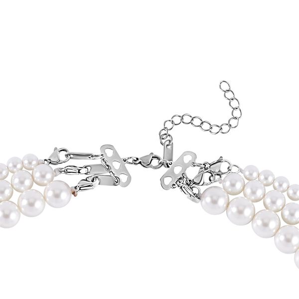 Dreischichtige wei&szlig;e Muschelkernperlen-Halskette image number 4