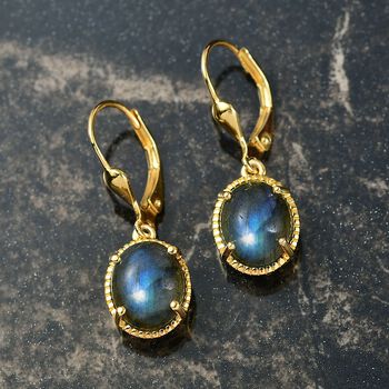 D'Joy AAA Labradorit Ohrringe 925 Silber 750 Gelb Vergoldet ca. 5.29 ct