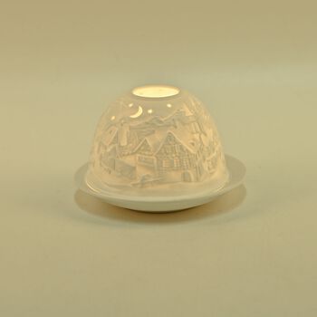 Weihnachts-Windlicht, unglasiertes, wei&szlig;es Porzellan mit LED, 10 cm, wei&szlig;e Weihnachten