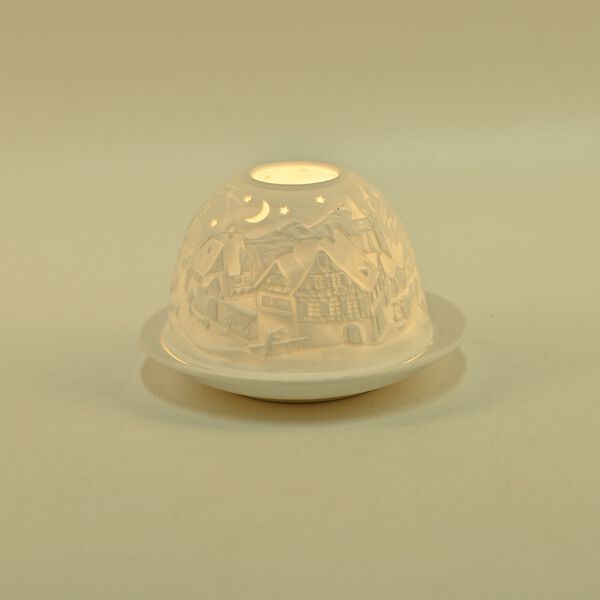 Weihnachts-Windlicht, unglasiertes, wei&szlig;es Porzellan mit LED, 10 cm, wei&szlig;e Weihnachten image number 2